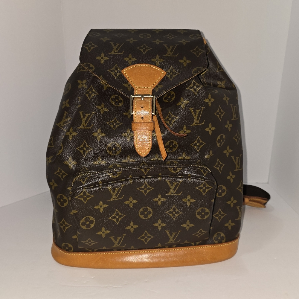 Louis Vuitton Brown Backpack with Monogram Pattern and Leather Trim